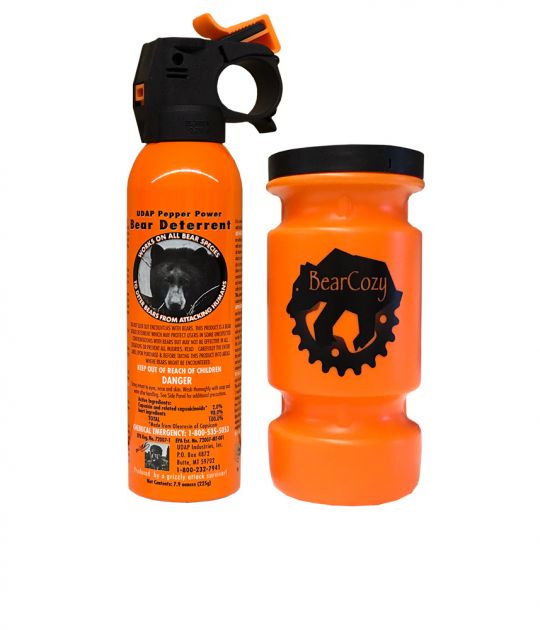 12BC Safety Orange Bear Spray with Bear Cozy Water Bottle Mount