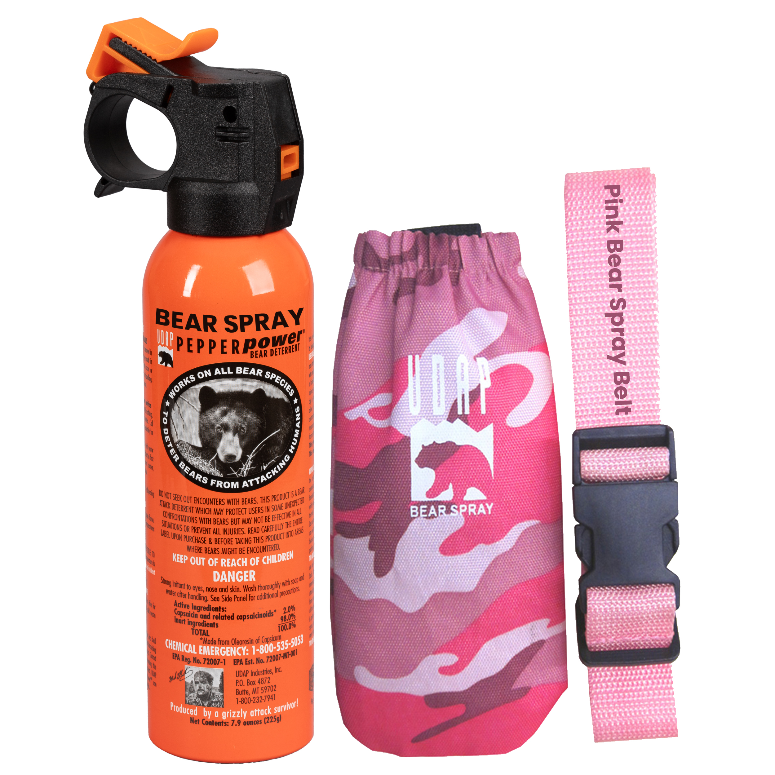 #12PINK Bear Spray w/ Pink Camo Hip Holster & Pink Belt 7.9oz/225G
